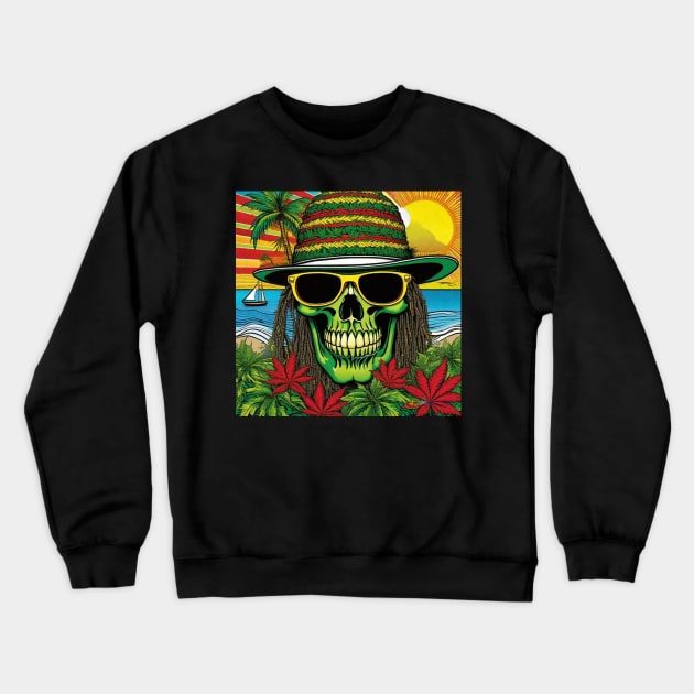 Reggae Music - Jamaican Stoner Skull 13 Crewneck Sweatshirt by Benito Del Ray